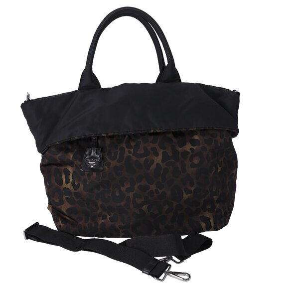 Prada Tessuto Reversible Leopard Print Nylon Tote Bag Brown - Picture 1 of 11